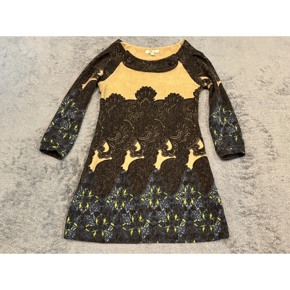 ARYEH Anthropologie Dress Womens Small Brown Paisley Long Sleeve Knee Length